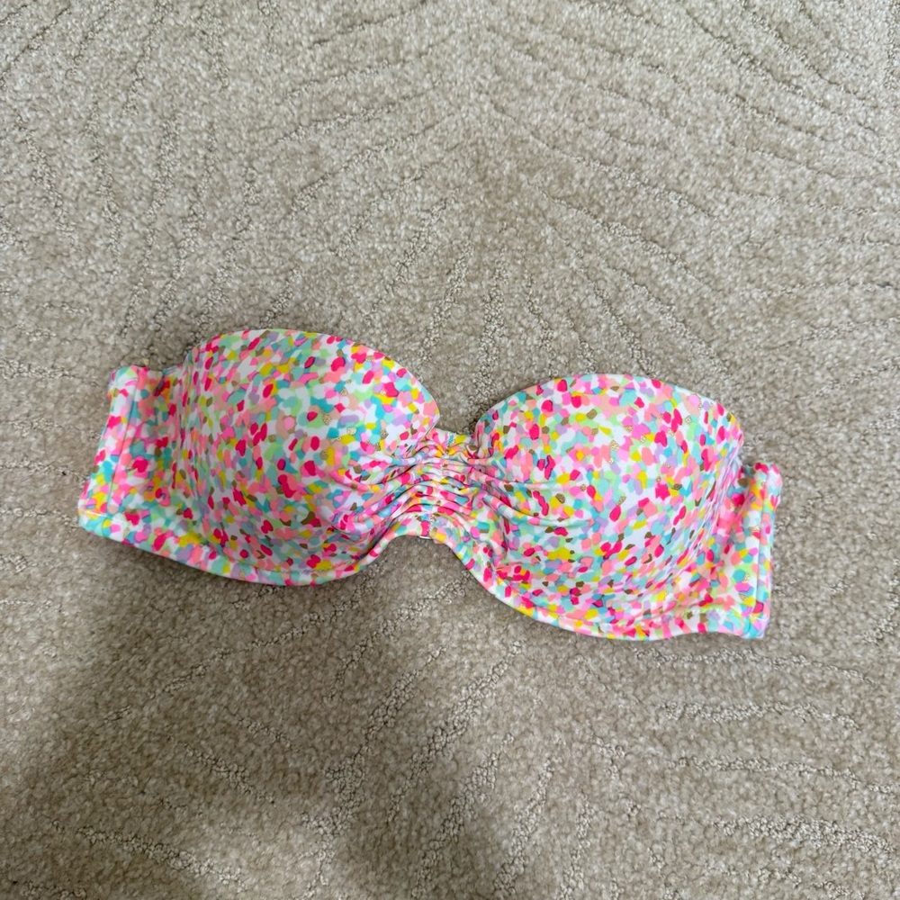 Colorful Confetti Print Strapless Bikini Top